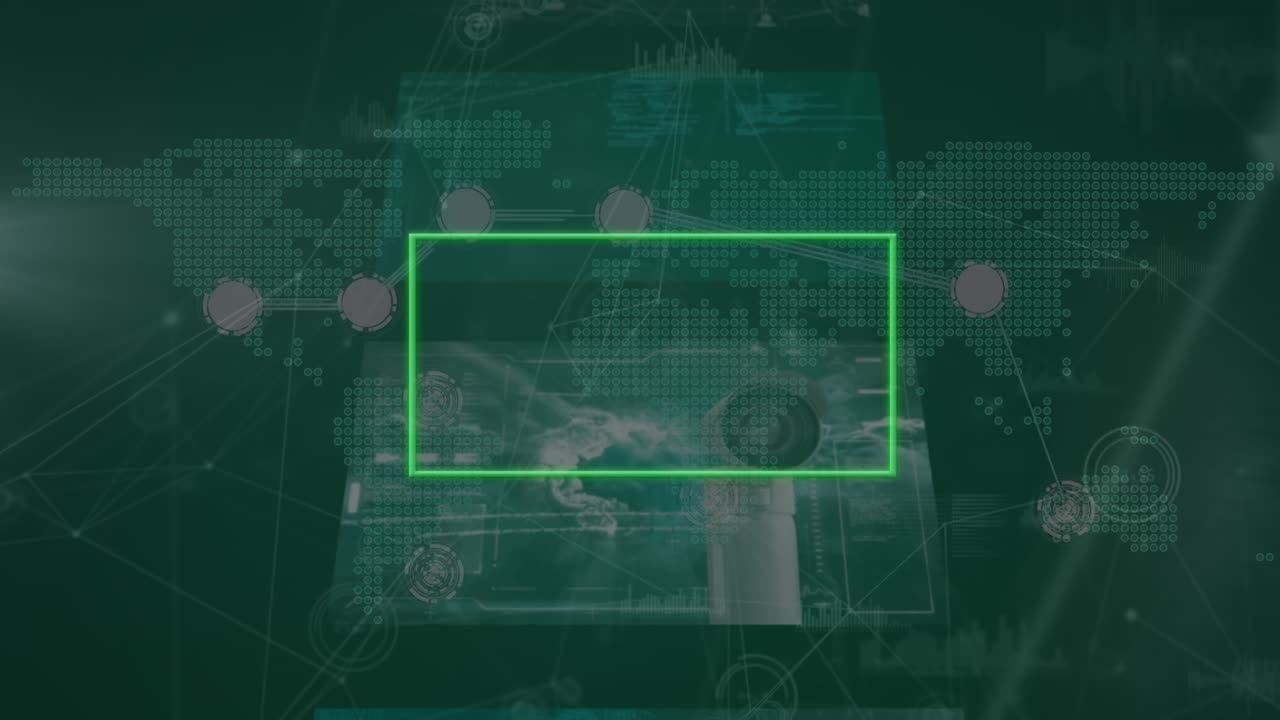 animación del procesamiento de datos sobre el mapa del mundo