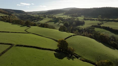 Inglaterra-Gales-Frontera-Paisaje-Aéreo-Brecon-beacons-Heno-on-wye-Otoño-árboles-Setos-Campos