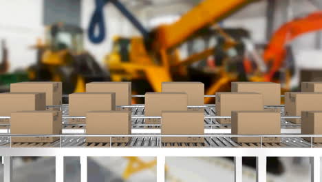 animation of cardboard boxes moving on conveyor belts in warehouse