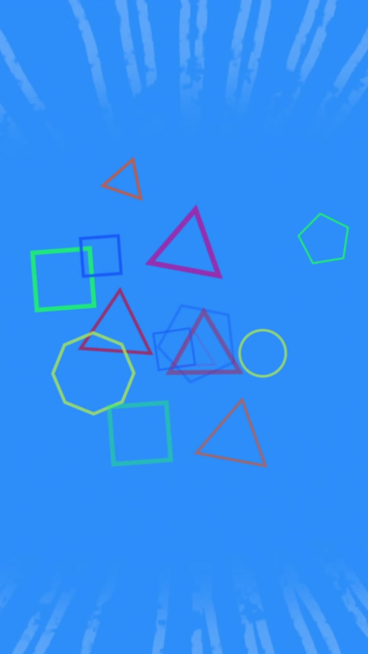 Dynamic Animation of Colorful Geometric Shapes on Blue Background