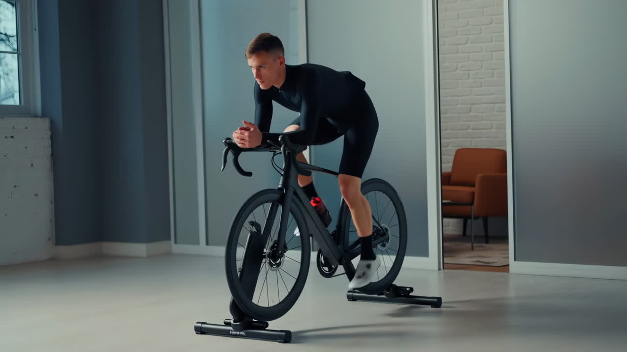 Man indoor cycling