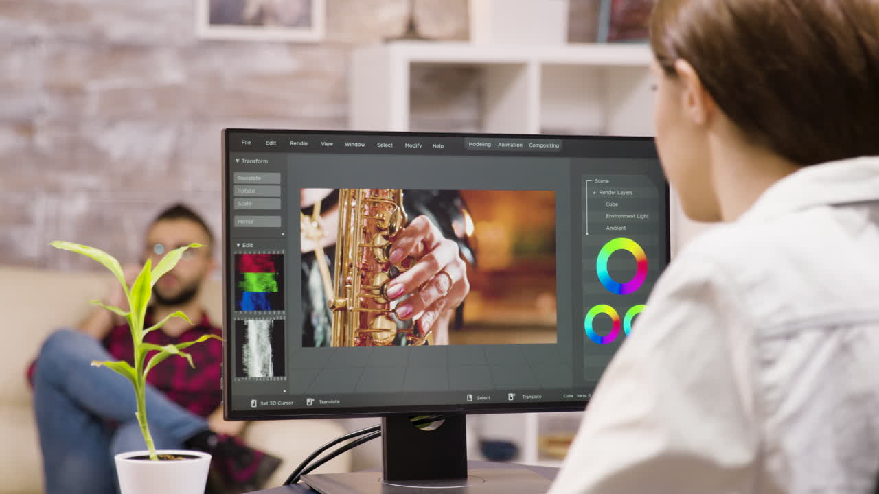 Woman working on a video editing project