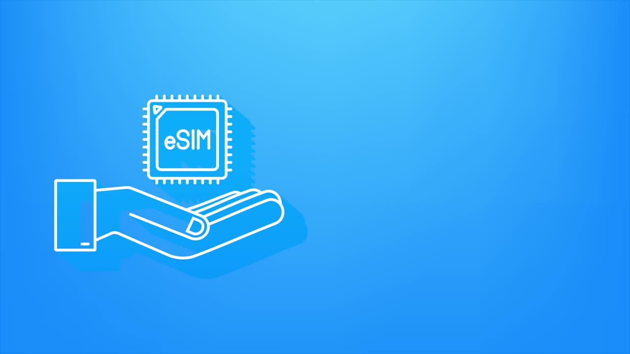 Shadow 5G eSIM Embedded SIM card with hands icon symbol concept. new chip mobile cellular communication technology. motion graphic