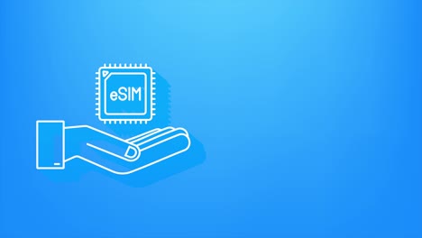 sombra 5g esim tarjeta sim incrustada con el concepto del símbolo del icono de las manos. nuevo chip tecnología de comunicación celular móvil. gráfico de movimiento