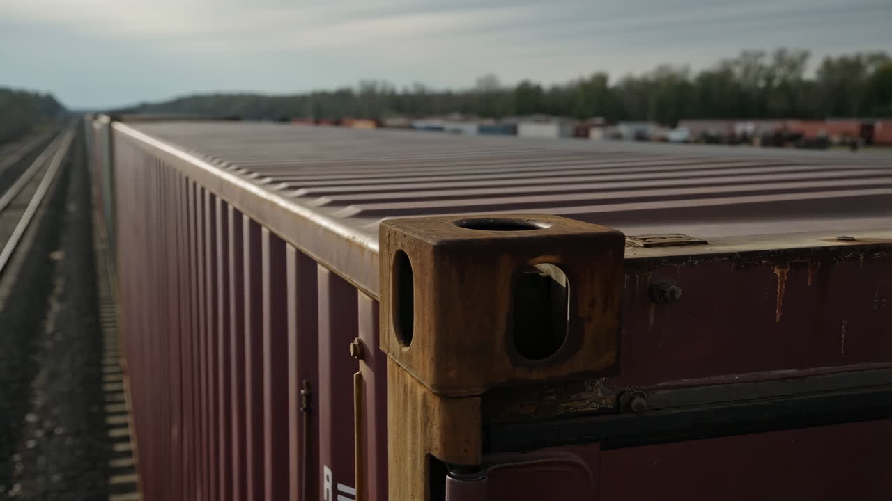 Detail of a Freight Container on Train Tracks