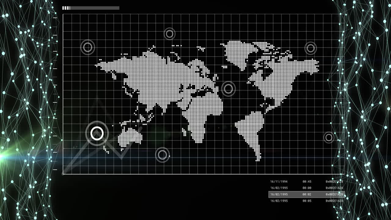 animación del mapa del mundo, redes de conexiones y procesamiento de datos