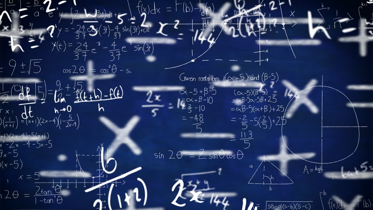 Animation of mathematical equations on blue background