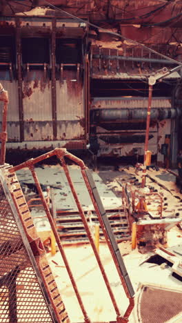 rusty metal machinery in an abandoned factory