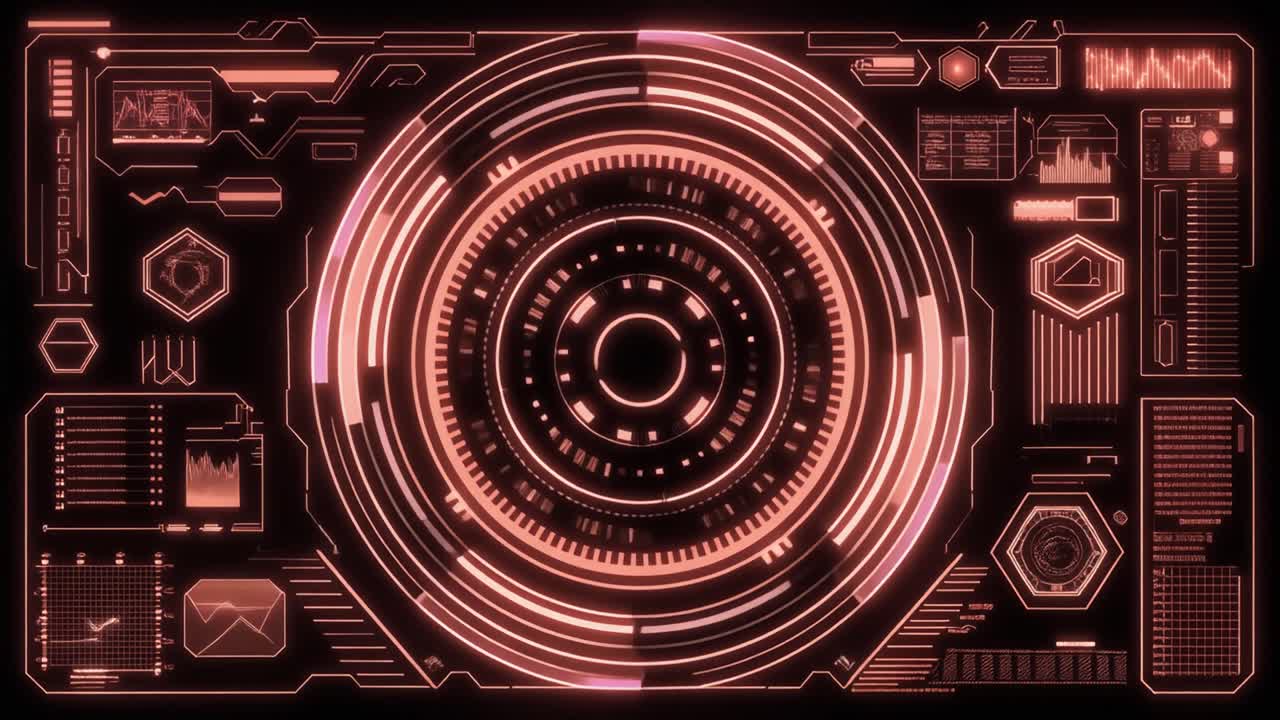 Animated Futuristic Head-Up Display with Glowing Red Elements