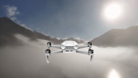 a drone flies over fog-covered mountains in queenstown, new zealand, during a crisp winter sunrise, capturing serene aerial views