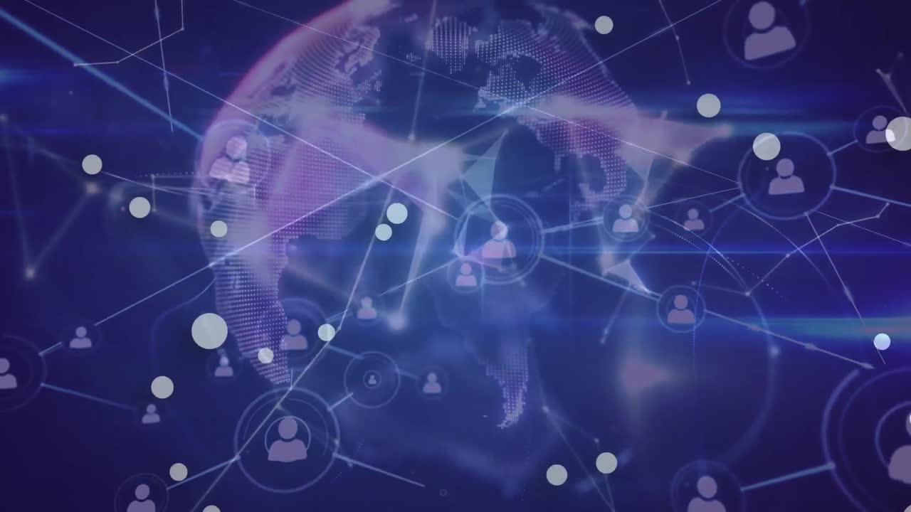 파란색 배경에 대한 프로필 아이콘 네트워크와 플렉서스 네트워크의 글로브의 애니메이션