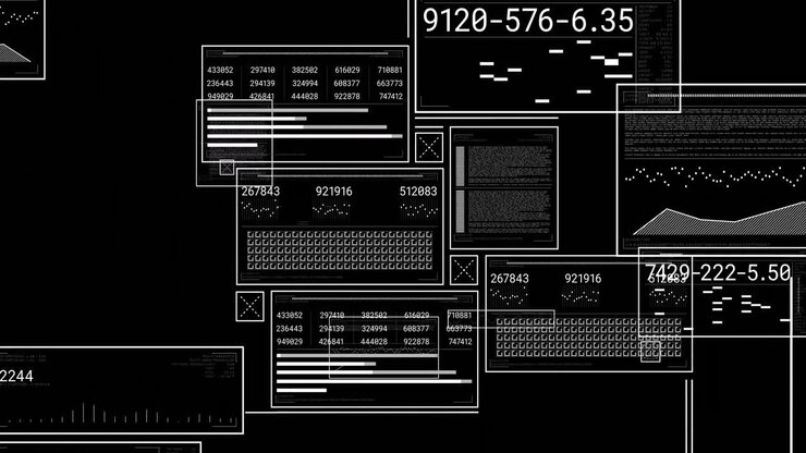 Animation of data processing over black background
