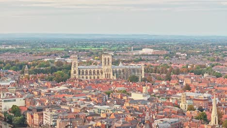 drone shot of romanesque building located at york, the confluence of the rivers ouse and foss