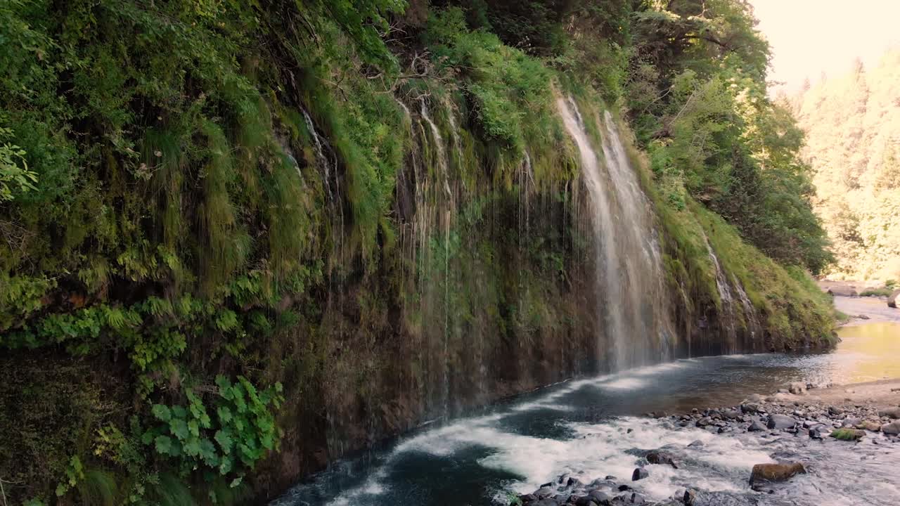 A beautiful aerial footage of Mossbrae Falls near Mount Shasta