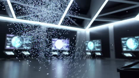 futuristic control room with particles