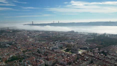 a bird's-eye view of lisbon, portugal, with the iconic ponte 25 de abril and cristo rei in the background