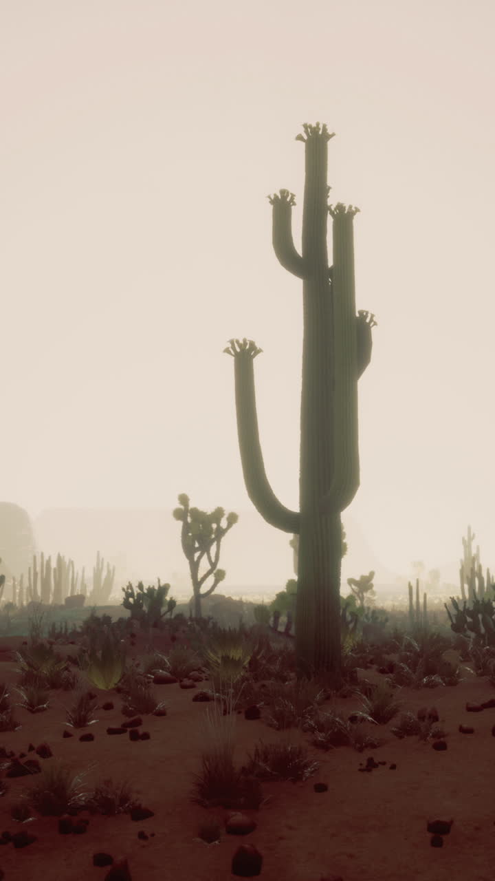 Vibrant desert landscape under hazy sunset reflecting tranquility and life