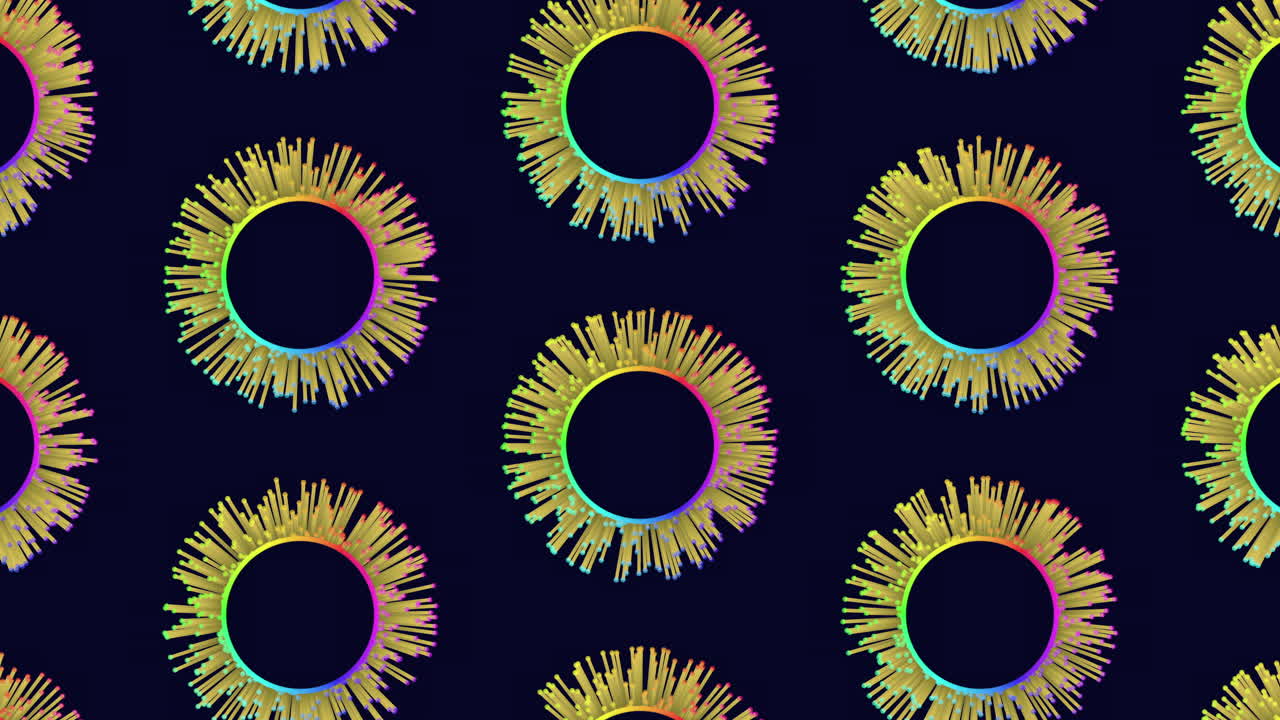 Motivo digitale con sfere al neon fantasy con punti e linee nello spazio scuro