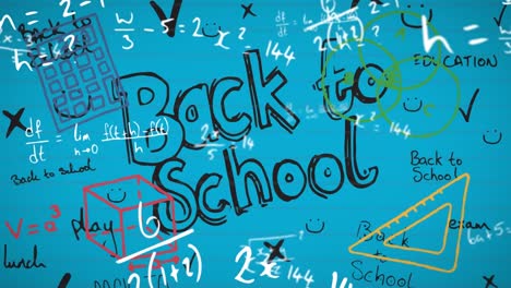 Animation-of-welcome-back-school-text-and-colorful-icons-on-blue-background