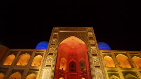 illuminated mosque at night in uzbekistan