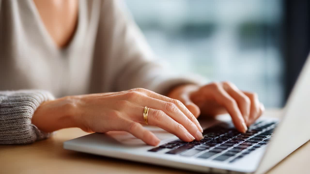 Focused individual typing on a laptop, highlighting the importance of digital communication and productivity in a modern workspace environment