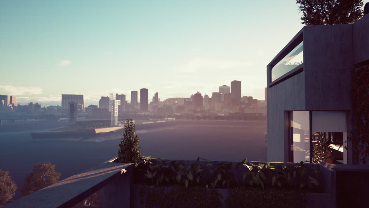 발코니 에서 도시 풍경