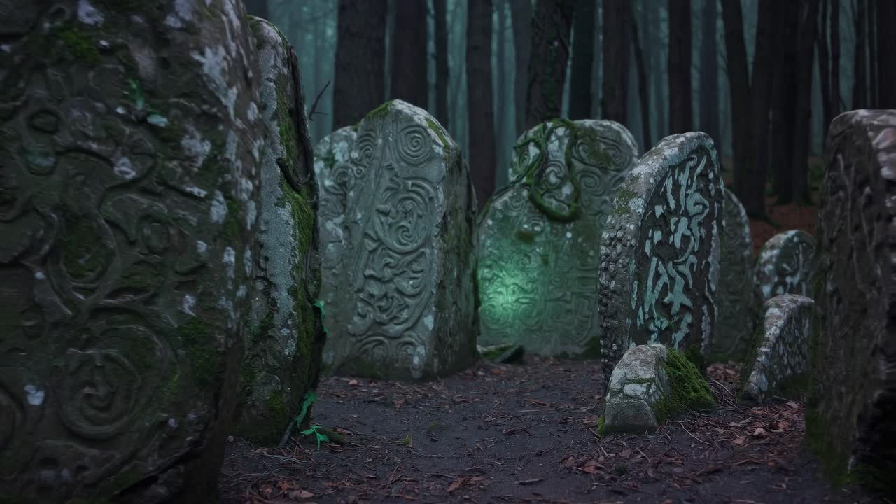 Ancient Celtic Standing Stones in a Mysterious Forest
