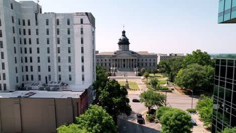 aerial push into columbia sc state capital, columbia south carolina, sc state capital