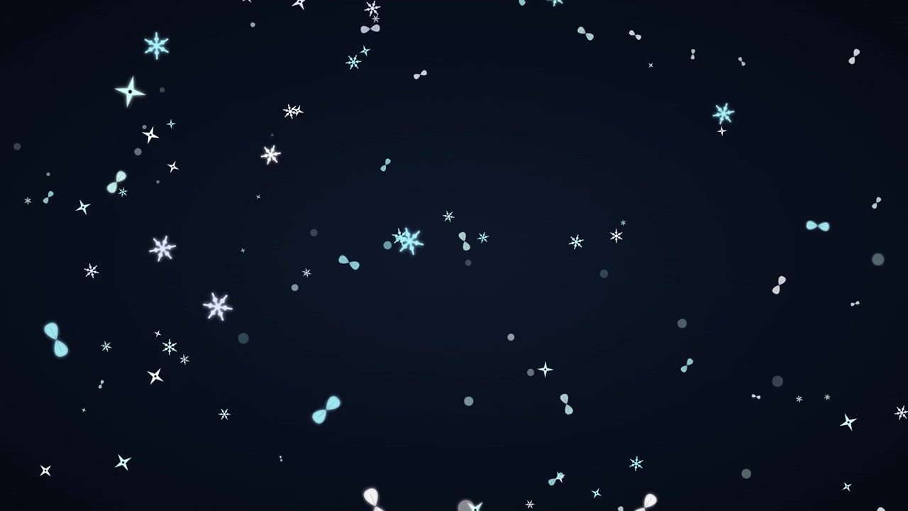 Animated Snowflakes and Glowing Particles Floating on Dark Background