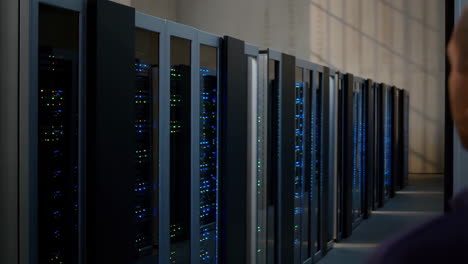 rows of server racks in a data center