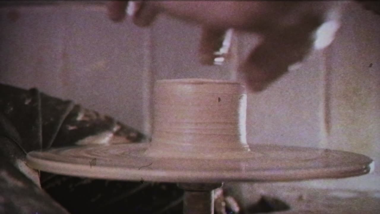 un alfarero enseña a una mujer a hacer platos de arcilla. un hombre toma las manos de una mujer. efecto vintage.