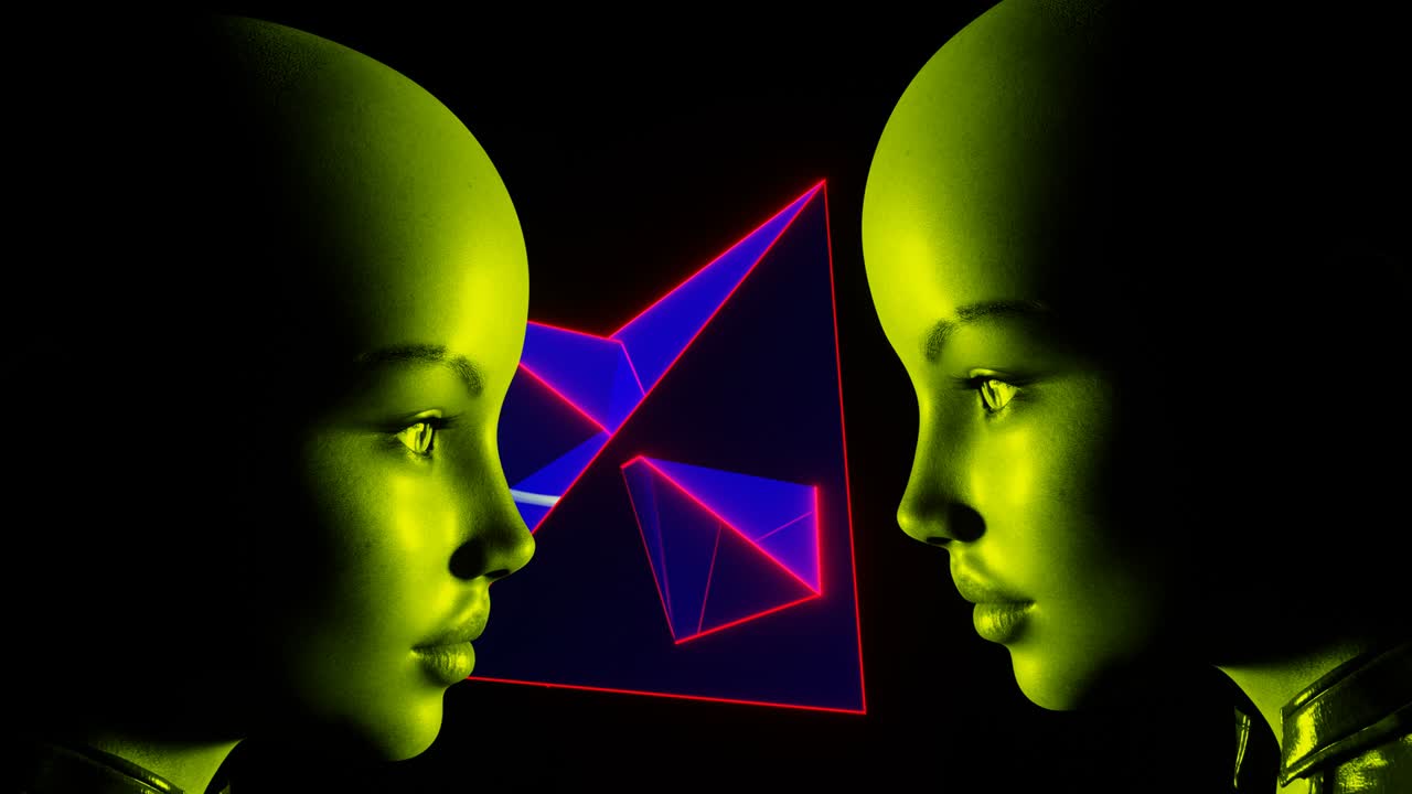 las dos cabezas de la chica se miran entre sí.