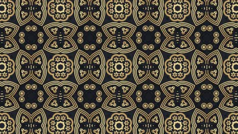 golden kaleidoscope ornamental background. abstract folk flowers loop animation