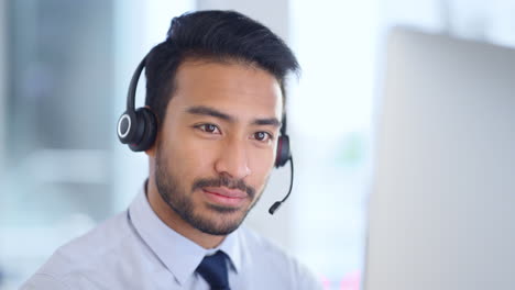 call centre agent wearing headset giving great