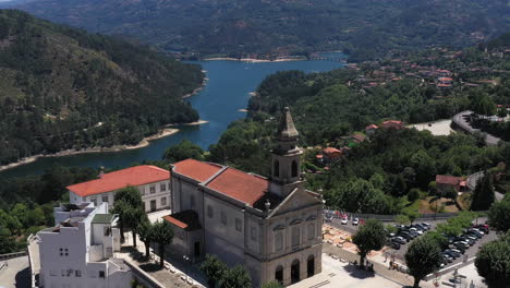 magnificent view of the sao bento da porta aberta sanctuary - beautiful landscape portugal - aerial shot