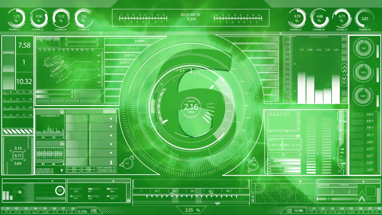 녹색 배경에 있는 금융 데이터 처리의 애니메이션