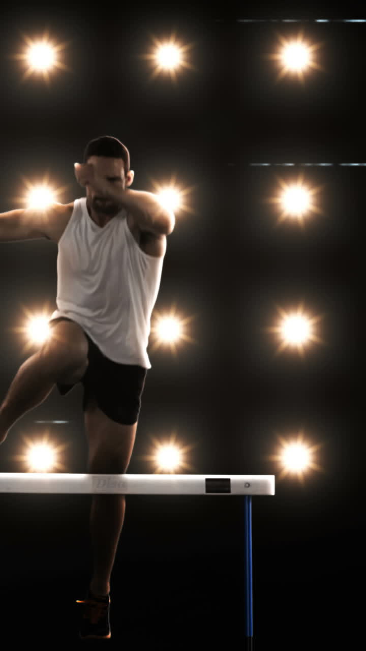 el deportista está practicando obstáculos.