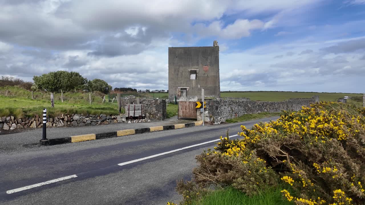 Enterance to old historic Copper mine buildinfs at Tankardstown Copper Coast Waterford on a bright colourful spring day