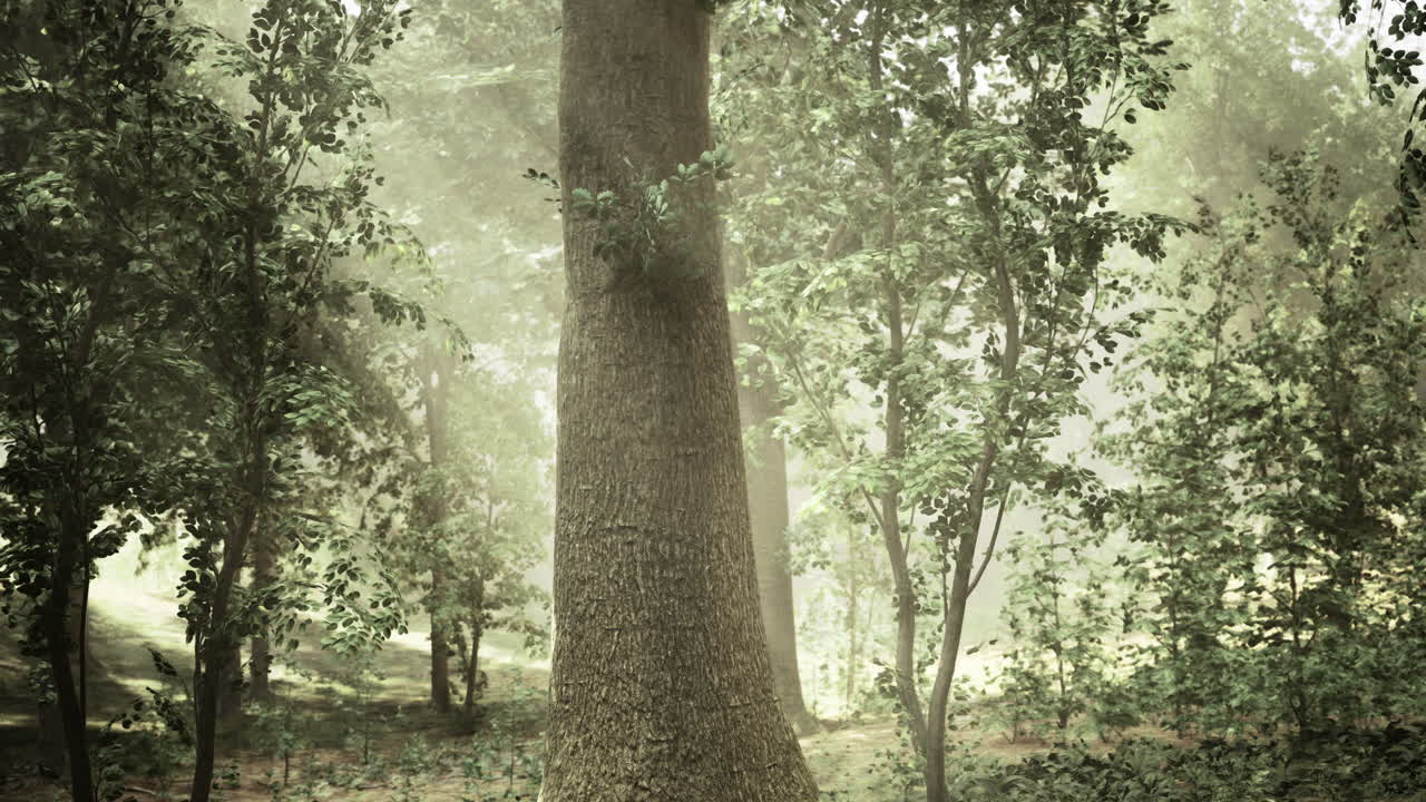 Tall tree surrounded by lush greenery in a tranquil forest setting