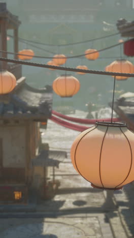 chinese lanterns hanging in a city street