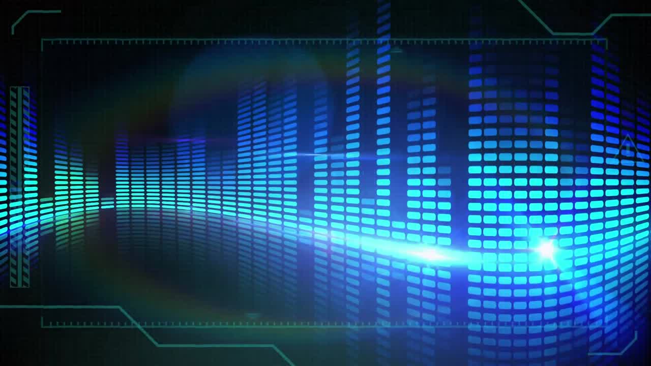 검은 바탕에 움직이는 기둥 위에 있는 빛의 반점들의 애니메이션