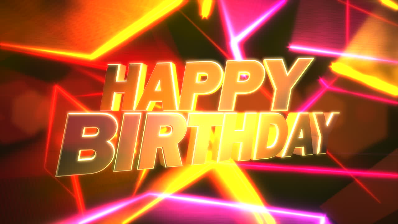 feliz cumpleaños con luz de neón roja y rosa en el escenario