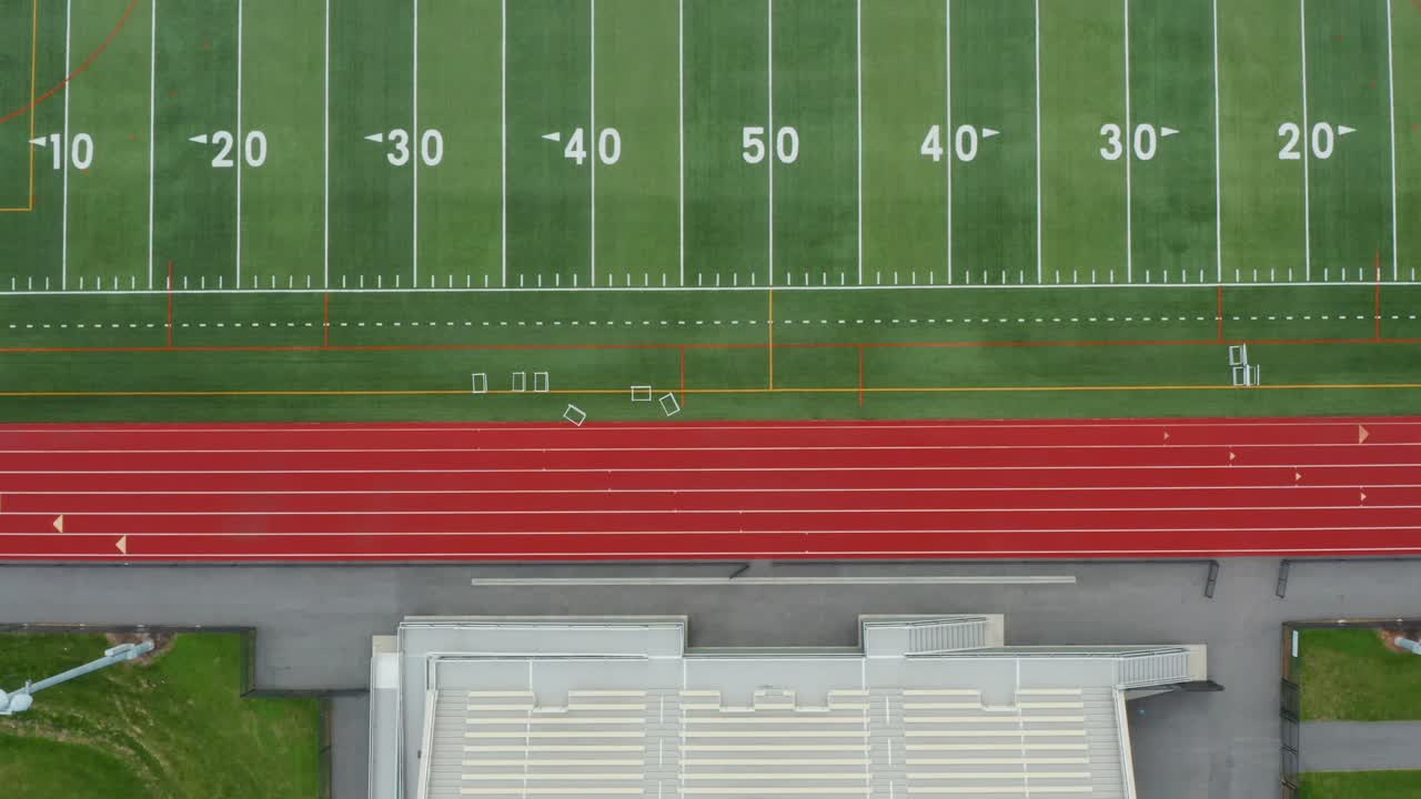 Top down aerial of athletic football, soccer, hockey field