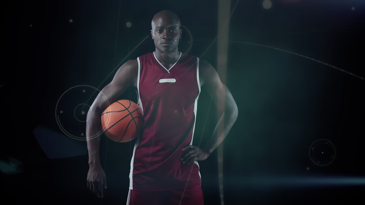 Animation of network of connections over african american basketball player