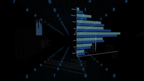 animation of data processing and diagrams on black background