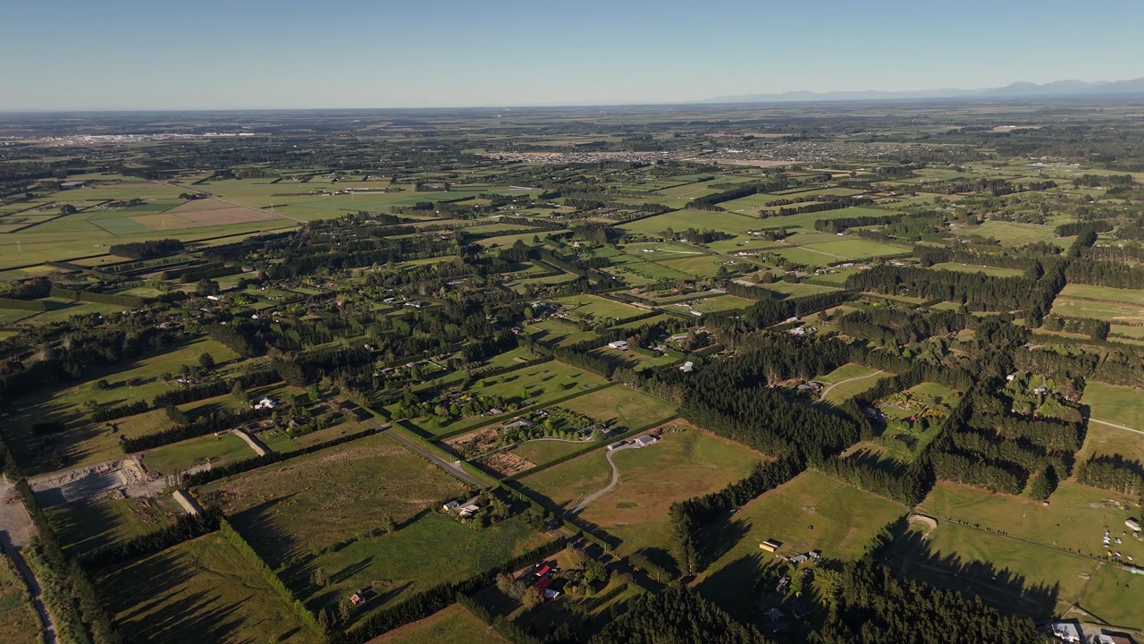 Panoramic aerial view of Sheffield, Christchurch and the surroundings of the South Island of New Zealand.
