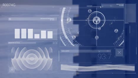 Animation-of-data-processing-and-media-icons-over-cityscape