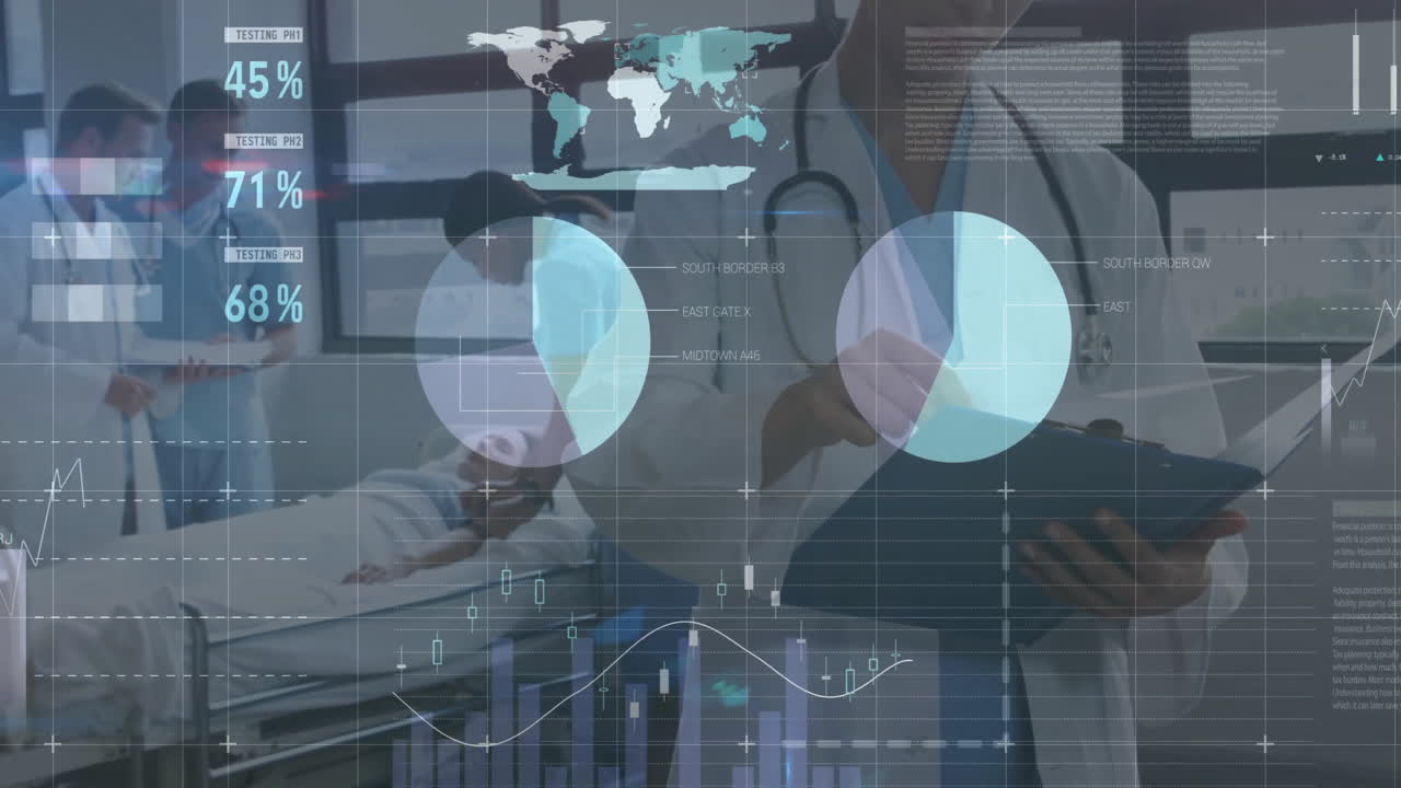 Animation of financial data processing over diverse doctors and female patient