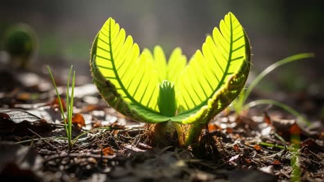 the enchanting transformation of a fern: capturing the intricate journey from a budding frond to a flourishing leaf, showcasing nature's remarkable growth process