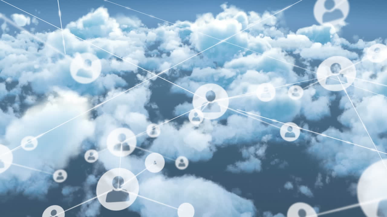 Animation of networks of connections over clouds and sky